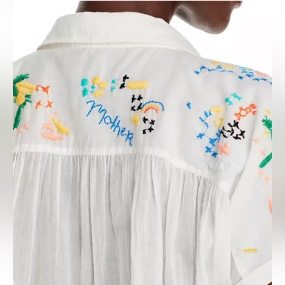 MOTHER The Gather It Up Button Front Top, cotton, embroidered, size Small! ✨🧡